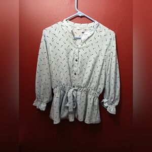 Sweet Rain Blue Blouse with Black Pattern
